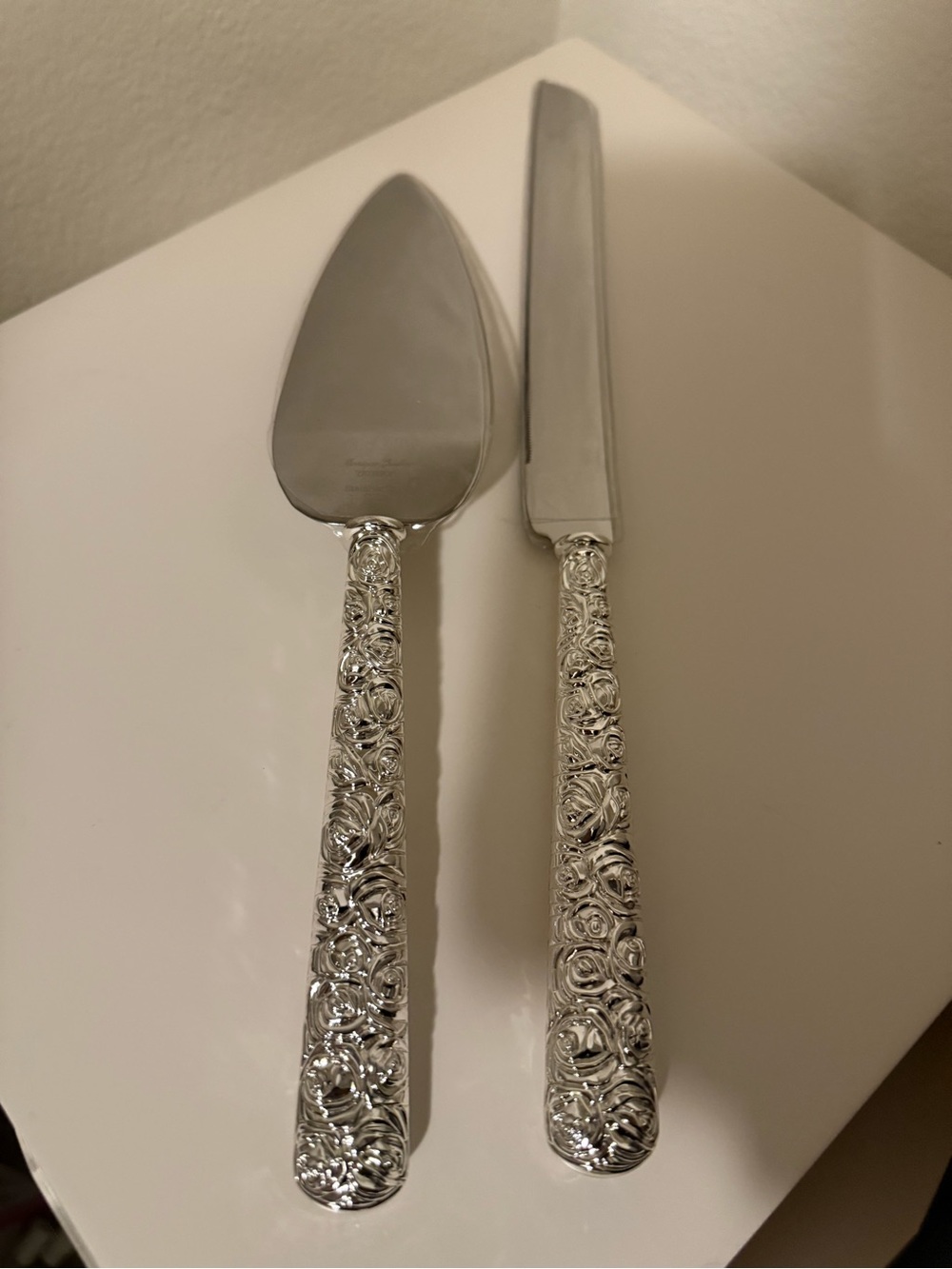 Ornate Silver-Handle Cake Server and Knife Set